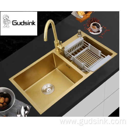 Double bowl stainless steel kitchen sink handmade